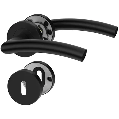 Produktbild von Schwarz Rund Türgriff OTTO für Zimmertüren; Türbeschlag; Türdrücker; Schwarz Türklinke; Rund-Rosette; Edelstahl Schwarz Pulverbeschichtet