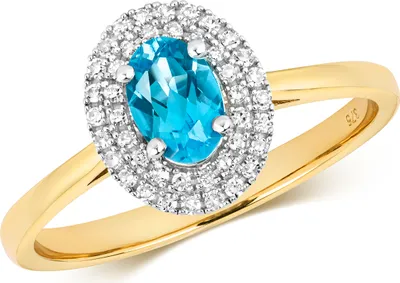 Produktbild von Exklusiver 9 Karat (375) Gold Cluster Damen - Diamant Solitärring Brillant-Schliff 0.14 Karat mit Topas, 50 (15.9); TRS14857RSK