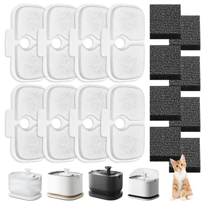 Ersatzfilter für Katzenbrunnen, 8 Aktivkohlefilter + 8 Schwämme