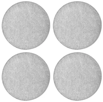 Four round, light gray felt seat cushions are arranged in a two-by-two grid on a white background.