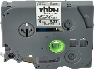 Produktbild von vhbw Schriftband-Kassette kompatibel mit Brother PT 1000, 1200P, 1200, 1090, 1080, 1010, 1000-Serie Etiketten-Drucker 8m x 6mm Schwarz auf Matt-Silber