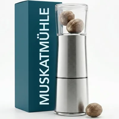 Muskatnussmühle aus Edelstahl, für 3 Nüsse, manuell