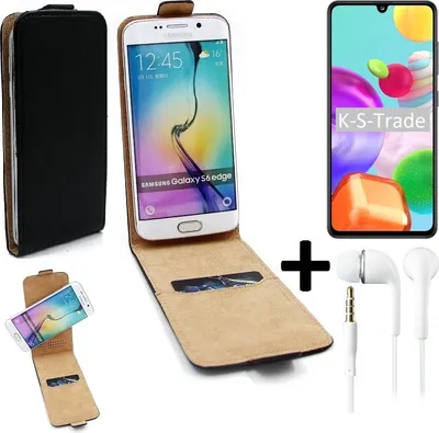 Produktbild von K-S-Trade Handyhülle + Kopfhörer kompatibel mit Samsung Galaxy A41 360° Flipstyle Schutzhülle Smartphone Tasche Case Flip cover schwarz 1x