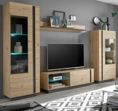 Produktbild von Wohnwand Louna Eiche grau Schrankwand 4-teilig 290 x 194 cm
