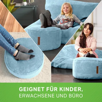 Produktbild von Green Bean® Indoor Sitzhocker Pouf 45x25cm EPS-Perlen Füllung & Cordstoff Kuschelig Weich Waschbar - Drinnen Bodenkissen Liegekissen Sitzkissen Sitzhocker Relax-Sessel Kinder Erwachsene Stoff Hellblau