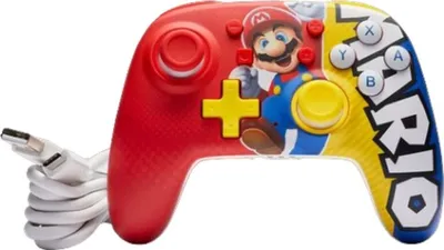 A Nintendo Switch controller with a Mario theme.