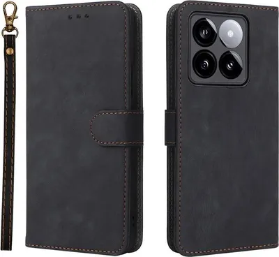 Image de Étui pour Xiaomi 14T - Coque portefeuille Phonesta Vintage Skin avec cordon amovible - Noir