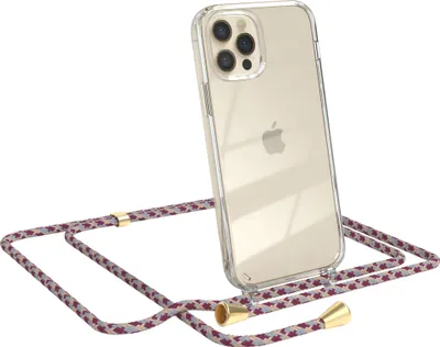Produktbild von EAZY CASE Handykette kompatibel mit Apple iPhone 12 / 12 Pro, Handyhülle mit Umhängeband, Handykordel, Schutzhülle Clear, Band in Rot