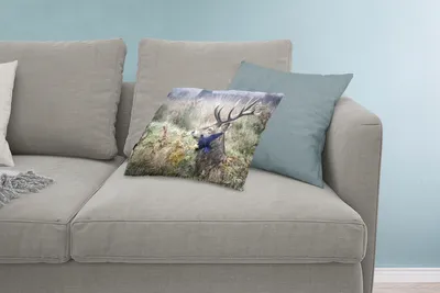 Produktbild von MuchoWow® Zierkissen Sofakissen Wohnzimmer Dekokissen 60x40 cm Hirsch - Vogel - Wald - Kopfkissen - Polster mit Foto