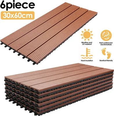 Produktbild von Lospitch WPC Terrassenfliesen 6er Holzfliesen Balkonfliesen Klickfliese Kunststoff Bodenbelag Steckfliesen Braun