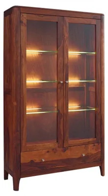 Produktbild von MASSIVMOEBEL24.DE Vitrine Sheesham 100x40x178 walnuss geölt BROOKLYN #27