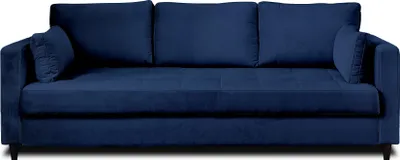 Image de Lisa Design Anna - canapé droit 3 places convertible avec poche en velours , Bleu nuit