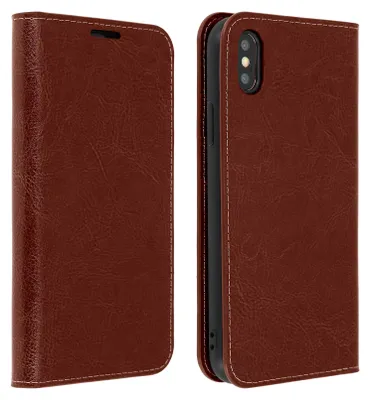 Produktbild von Avizar, Flip-Cover aus Echtleder im Brieftaschenstil für Apple iPhone XS Max, Braun