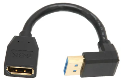 Obrázek produktu pro Prodlužovací kabel DisplayPort DP 1.4, verze 90° – adaptér s konektory samec–samice pro rozlišení 8K při 60 Hz a 4K při 144 Hz