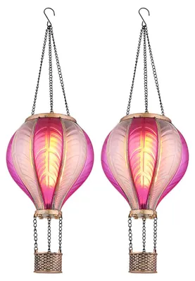 Produktbild von 2x LED Solarleuchte, Heißluftballon, pink, Feuer Effekt, H 46,5 cm