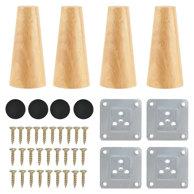 Obrázok produktu pre Drevené kužeľové nožičky, 10 cm, 4 kusy, s skrutkami na stoličky