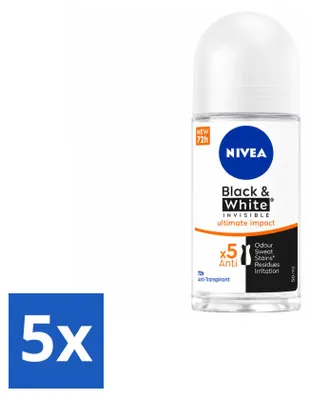 Produktbild von 5 x NIVEA Deodorant Roller Black & White Ultimate Impact 50 ml - Vorteilspackung - 5 Stücke