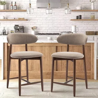 Obrázek produktu pro Sada dvou barových židlí, barové židle s opěradlem, kuchyňské židle s opěradlem, barové židle s dřevěnými nohami vhodné do kuchyně, baru, jídelny, kanceláře nebo do kavárny