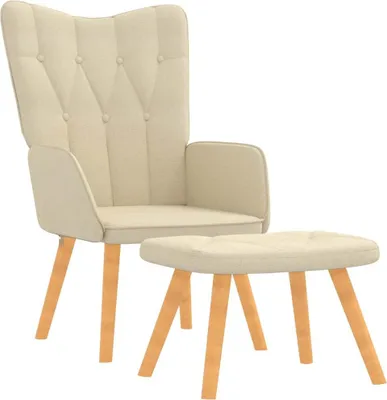 Zdjęcie produktu dla vidaXL Fotel Relax z taboretem w kolorze kremowym