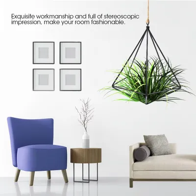 Image de Support de plantes géométriques suspendu et autonome Suspension de fleurs Décoration de plantes de fougères moussues (Noir)