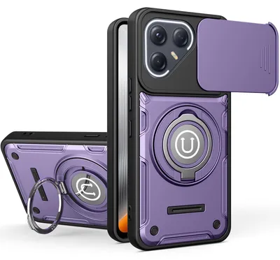 Produktbild von Magnetische Handyhülle für Tecno Pova 7 Ultra mit Kameraschutz Schieber, Ringhalter und Ständer, Stoßfeste Hülle Lila