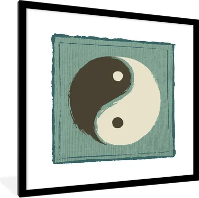 Produktbild von MuchoWow® Gerahmtes Poster Eine Illustration von Yin und Yang vor einem blauen Hintergrund 40x40 cm - Poster mit Schwarzem Bilderrahmen Wandposter Rahmen Foto Bilder - Poster - Plakat im Rahmen