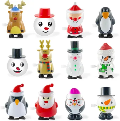 Obrázek produktu pro Hračky na klíček – sada 12 kusů – sob, tučňák, sněhulák, Santa Claus – vánoční dekorace, hračky, figurky na klíček