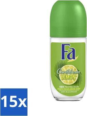 Produktbild von Fa - Deodorant Roller - Caribbean Lemon - Erfrischend - 48 Stunden Schutz - Zitronig - 50 ml - Vorteilspack - 15 Stücke