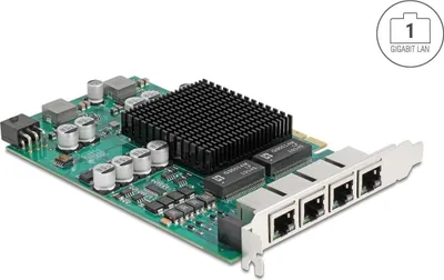 Produktbild von Delock PCI Express x4 Netzwerkkarte Gigabit LAN 4 x RJ45 mit PoE+ i350