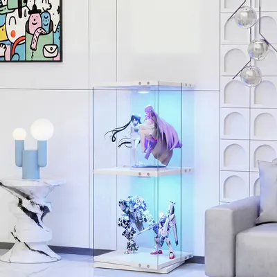 Produktbild von ProximaX Glasvitrine 360° drehbar Weiß mit 2 Ebenen, RGB LED Beleuchtung und Stauraum