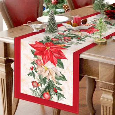 Weihnachts-Tischläufer 230x33 cm, rot, mit Blumenmuster