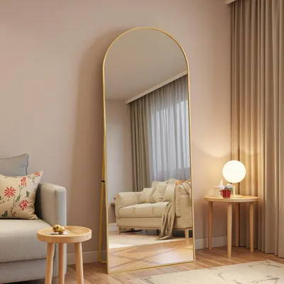 Produktbild von UnboxG Bogen-Standspiegel 164×54 cm in Gold – Eleganter Freistehender Ganzkörperspiegel für Schlafzimmer, Ankleidezimmer & Flur
