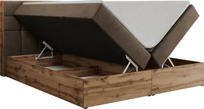 Produktbild von MKS MEBLE Boxspringbett 180x200 mit Bettkasten Eiche, Polsterbett 180x200 mit Matratze H3, Bett 180x200 mit Kopfteil, Eiche Wotan - 180x200 - Braun Velvet - Albero-1