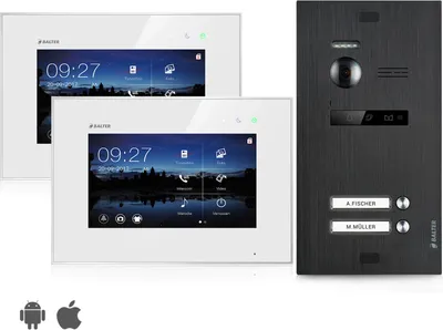 Produktbild von Video Türsprechanlage mit Smartphone App für 2 Familienhaus, Schwarz, 2x Monitore, Balter EVO WLAN