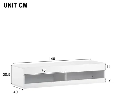 Immagine prodotto di Mobile TV sospeso a parete - 140 x 40 x 30,5 cm - Finitura lucida - Pannello di particelle di legno - Bianco