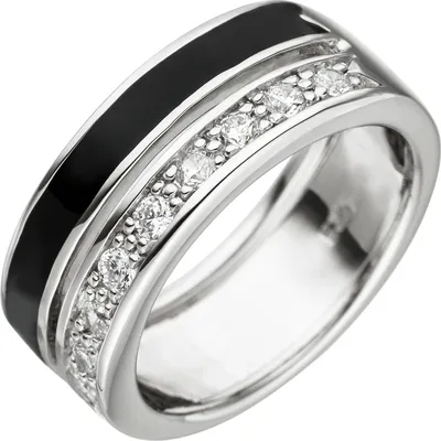 Produktbild von Gr. 64 Damen Ring 925 Sterling Silber 9 Zirkonia schwarze Lackeinlage Silberring