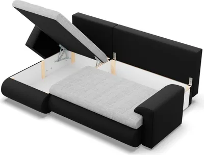 Produktbild von Links Ecksofa mit Schlaffunktion FORESTA, Sofa mit bettkasten 230x159cm, Grau + Schwarz