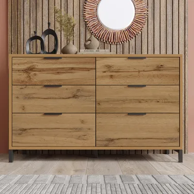 Image de Flieks Commode avec 6 tiroirs, buffet de salon avec pieds métalliques, commode chambre couloir salon, 120 x 40 x 76cm