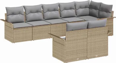 Immagine prodotto di Set da giardino composto da 8 pezzi, divano, colore beige, realizzato in rattan sintetico