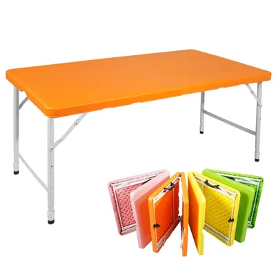 Produktbild von Zimilo 125 cm Klappbarer Multifunktionstisch mit Griff, Höhenverstellbar, Belastbar bis 150 kg, für Camping, Garten und Indoor, Orange