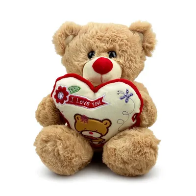 Produktbild von Plüschtier Teddybär 27 cm mit Herz „I Love You“ – Kuscheltier Beige mit rotem Schriftzug