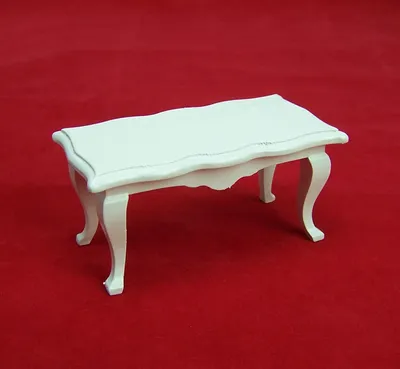 Produktbild von Miniatur Kaffeetisch, Holz weiß lackiert, für 1:12 Puppenstube, 8x4x4 cm