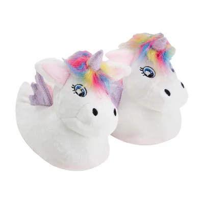 Produktbild von Einhorn Plüsch Hausschuhe Kinder | Regenbogenhaaren Einhorn Hausschuhe Geschenk