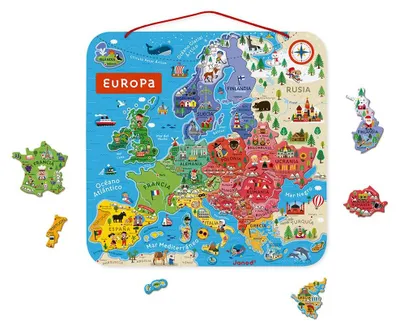Obrázek produktu pro Janod Magnetická mapa Evropy Španělská verze Vzdělávací hračka Pestrobarevná 12 měsíců-7 let Pestrobarevná 12 měsíců-7 let