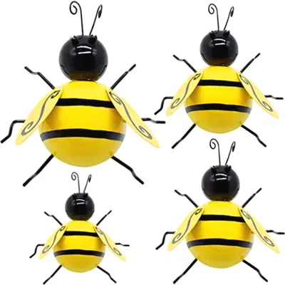Produktbild von Gartenfiguren - Set von 4 Metallbienen Wanddekoration für Garten Dekoration Insekten Wohnaccessoires für Garten Rasen Wohnzimmer und Außenbereich