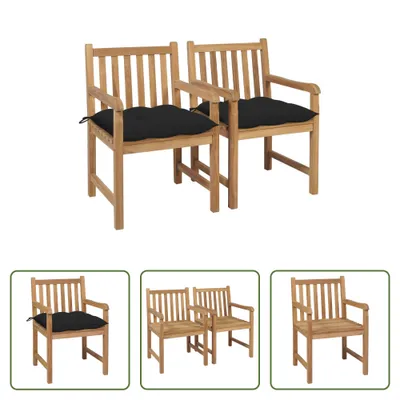 Produktbild von The Living Store Gartenstühle 2 Stk. mit Schwarzen Kissen Massivholz Teak