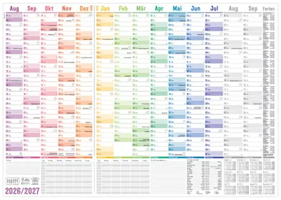Produktbild von Häfft Schuljahres-Wandkalender "Rainbow" 2026/2027 DIN A1 gefalzt