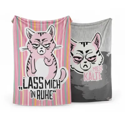 Produktbild von 2er Set Kuscheldecke Miesekatze Mikrofaser Decke 160x130 cm Wohndecke Mikrofaserdecke Sofadecke Tagesdecke