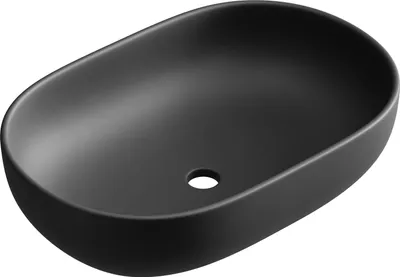 A black matte washbasin with a drain hole.