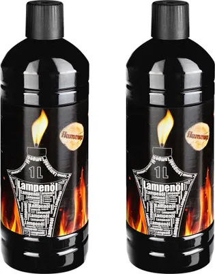 2 Flaschen Lampenöl, je 1 Liter, schwarz mit schwarzem Deckel